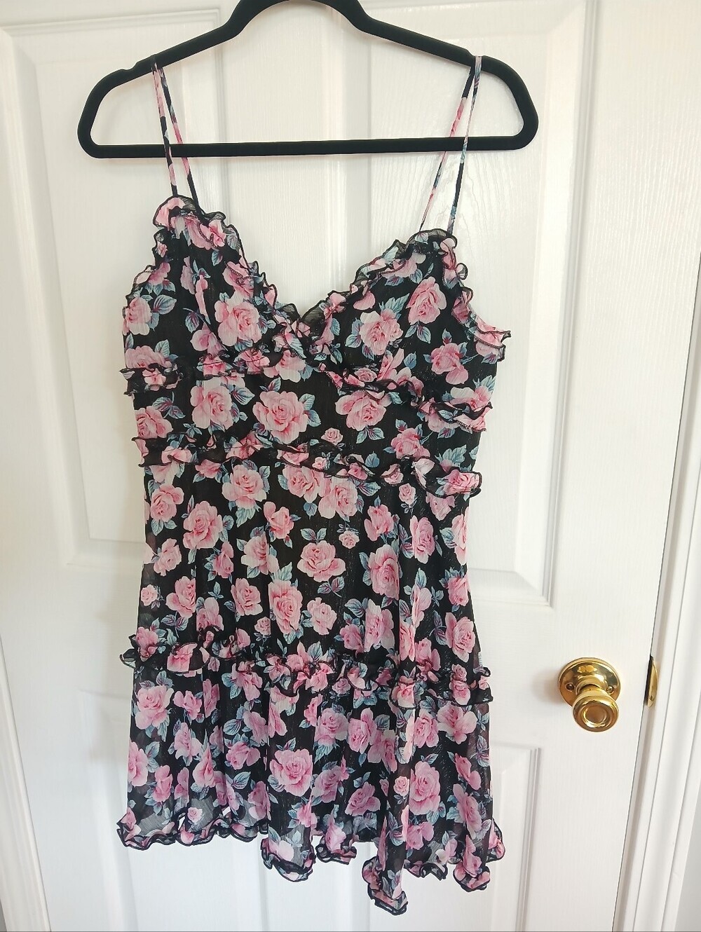 Black Floral Ruffled Babydoll Mini Dress Fairy Grunge Whimsigoth Dark Romantic